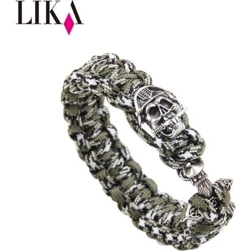 LIKA Mens Handmade Nylon Bracelets Personality Skull Shape Copper Trendy Cuff Bangles & Bracelet Vintage Jewelry Accessories