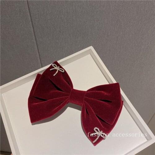 Korean version of sweet temperament, all-match back head, high-end sense of velvet bow hairpin, fashion with diamond top clip