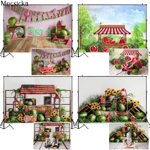 Mocsicka Summer Watermelon Farmer Market Photography Backdrop Children Birthday Portrait Decor Props Background For Photo Studio