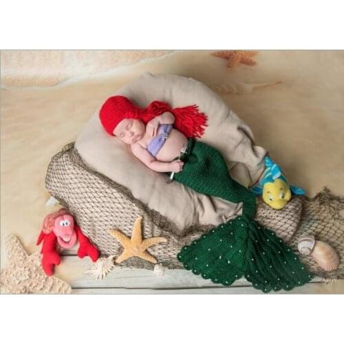Fashion newborn crochet baby mermaid hat+bra+tail 3pcs set photo shooting photography props baby handmade outfits 0-1M or 3-4M