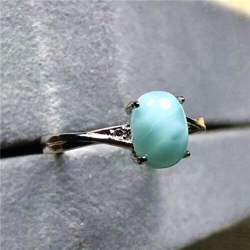 100% Natural Blue Larimar Ring Jewelry For Woman Man Silver 7x5mm Beads Dominica Water Pattern Gemstone Adjustable Ring AAAAA