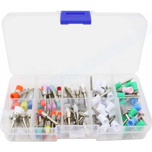90pcs/box Dental Polishing Cup Brush Set White Colorful Flat Sharp Bowl Shape Head Contra Angle Low Speed Polishing Brush Polish
