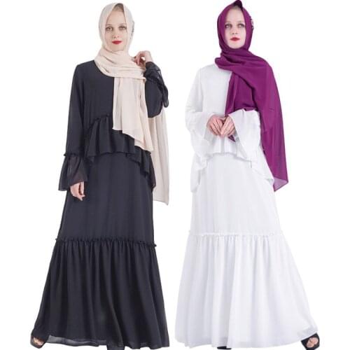 New muslim ruffles chiffon dress abayas for women baju muslim wanita moroccan robe orientale musulman abaya robe dubai