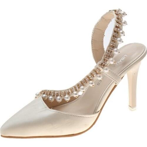 New European and American Pointed Pearl Rhinestone Classy High Heels Womens Sandals