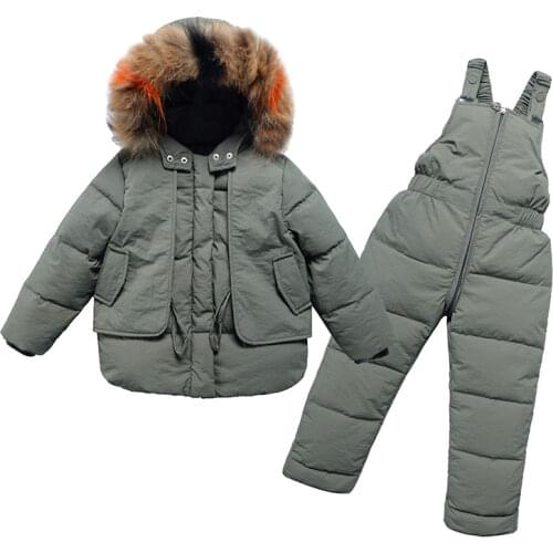 New Childrens Down Jacket Suit Baby Infant Hooded Overalls Pants Two-Piece Sets Boy Girls' Winter Warm Clothing For 3-8 Years