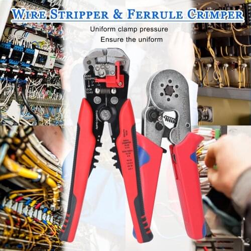 0.25-6mm² AWG23-10 Crimping Pliers and YE-1R 0.2-6.0mm² Stripping Cutting Plier Insulation Tube Terminal Ferrule Crimping Tool