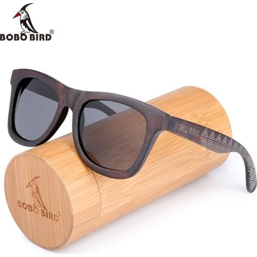 BOBO BIRD Okulary Ebony Wood Sunglasses Polarized Gray Lens Men Women Glasses Pattern Engraved Dropshipping