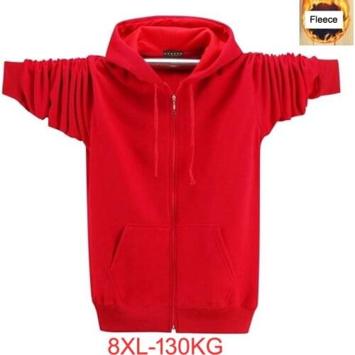 Autumn Winter Plus Size Big Men Hoodies Sweatshirts 8XL Fleece Warm 6XL 7XL Jackets Zipper Black Red Hooded Sweatshirts For Men