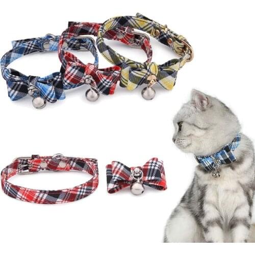 Cat Collars with Removable Bell Bow Tie Durable Metal Buckle Adjustable Collar Plaid Puppy Small Dogs Chihuahua Bulldog Collar