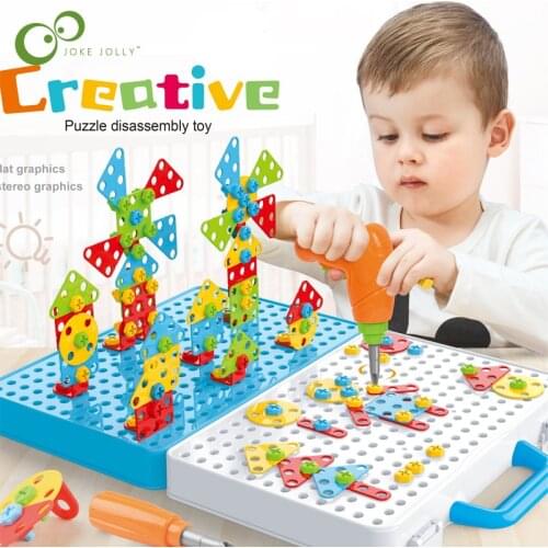 Drilling Screw 3D Creative Mosaic Puzzle Toy Children Building Bricks Toys Kids DIY Electric Drill Set Boys Educational Toy ZXH