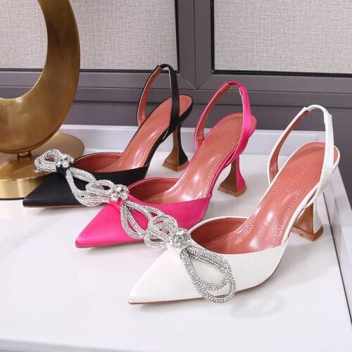 Pointed High Heels 2021 New Early Spring Womens Bow Rhinestone Womens Toe Cap Sandals