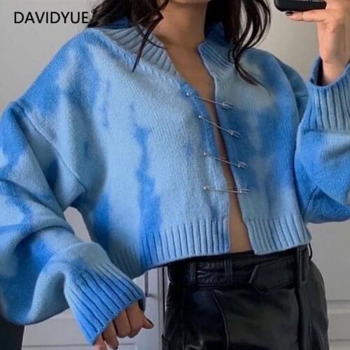 Cardigan women sweater long sleeve crop top vintage knitted sweater korean cropped cardigans blue ladies tops 2020 fashion
