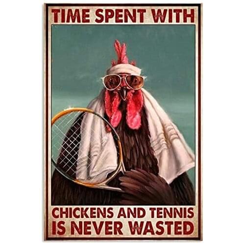 Vintage Tin Sign Chicken Tennis Time Spent Metal Sign for Bar Club Garage Wall Decoration 8x12 es