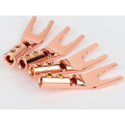 4pcs Hi-end Red Copper Y Spade Speaker Plug hifi audio U-type Bananan Plug Pure Copper