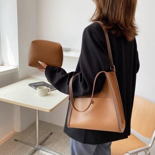 Woman bag new retro picture mother bag 2021 new product fashion simple large capacity shoulder bag tote bag handbag purse PU bag