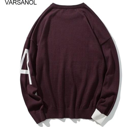 Varsanol Winter Clothes Cotton Mens Sweater Pullovers Clothing 2020 Fashion Embroidery Letter A Korean Oversized Sweater O Neck