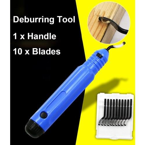1 Set Hand Tools Fixed Handle Plastic Burr Removing Pocket Knife Scraper + 10pcs Blade Trimming Neaten Deburring Head Cutter