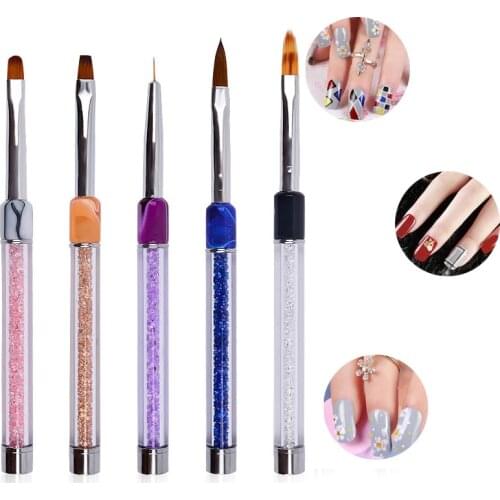 1pcs Carving Nail Painting Drawing Liner Flower Coating Shaping Flat Brush Nail Art Brush Pen Rhinestone Acrylic Handle Manicure