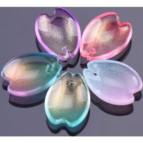 10pcs 15.5x12mm Petal Shape Crystal Glass Lampwork Loose Crafts Beads Top Drilled Pendants Beads for Jewelry Making DIY Flower