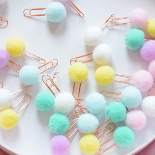 24pcs Cute Plush Ball Pill Metal Bookmarks For Books Accessories Paper Memo Office Clips Stationery Items School Tool