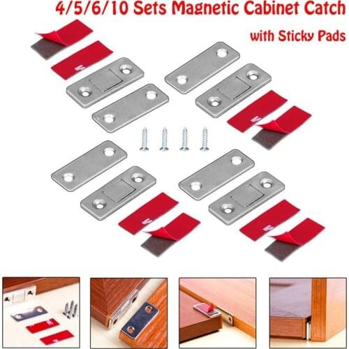 4/5/6/10 Pcs Ultra Thin Magnetic Door Catch with Sticky Pads, Stainless Steel Cabinet Latches Hardware for Sliding Door Kitchen