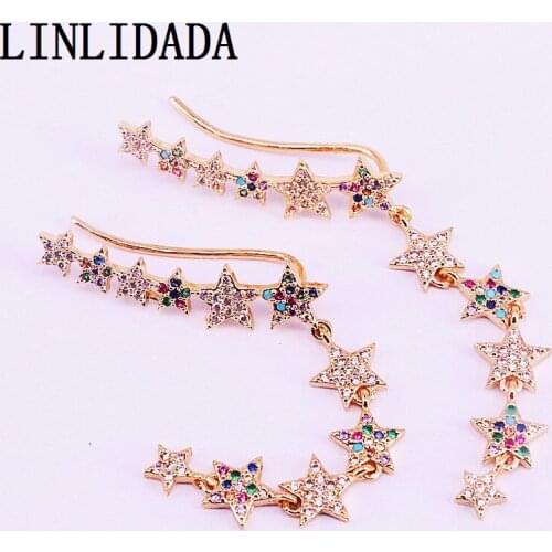 4Pairs Fashion jewelry Gold filled micro pave rainbow cubic zirconia star charm elegant earring