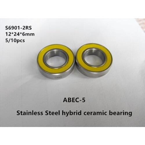 5/10pcs ABEC-5 S6901-2RS S6901 2OS CB LD 12x24x6 mm Stainless Steel hybrid si3n4 ceramic bearing fishing reel 12*24*6 6901 RS