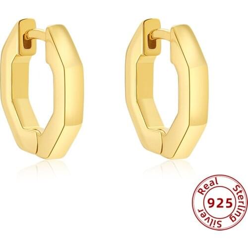925 Sterling Silver Polygon Geometric Earrings for Women Minimalist Gold Color Circle Hoop Earrings Tiny Huggie Jewelry