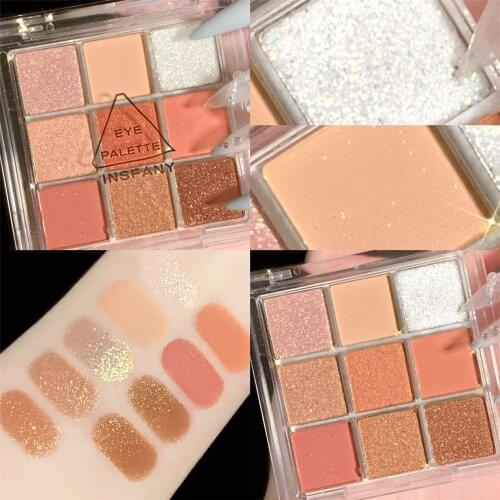 INSFANY Acrylic 9 Color Diamond Shimmer Eyeshadow Palette Matte Pearl Rose Sequin Blue Shadow Lasting Waterproof Charming Makeup