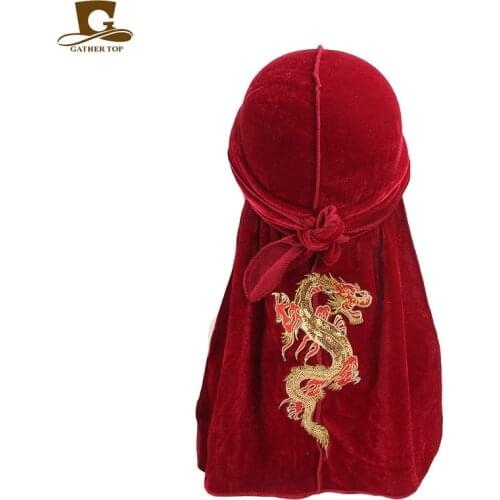 New China fashion Unisex dragon pattern velvet Men and Women Breathable Bandana Hat Long tail Headwrap Fashion Hair Accessories