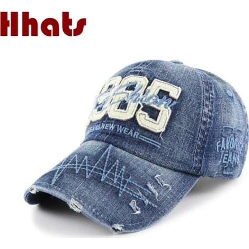 Washed Denim Baseball Cap For Men Vintage Distress Jean Snapback Hat Classic Male Retro Curved Brim Cap Unisex Hip Hop Cap Bone