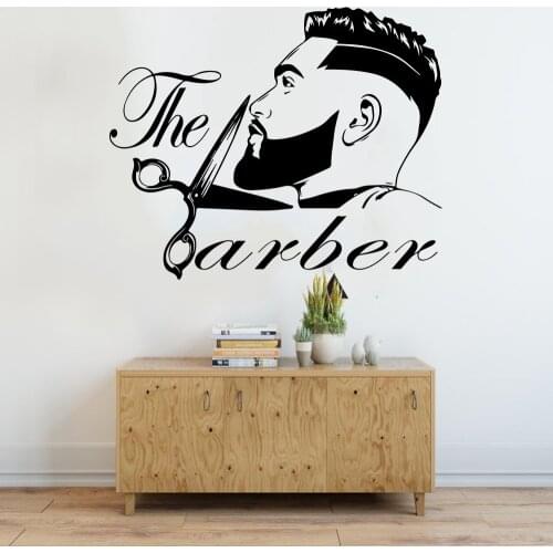 Larger Barber Shop Men Beard Hairstyle Salon Glass Wall Sticker Beauty Grooming Fashion Hair Cut Barber Shop Wall Decal Vinyl