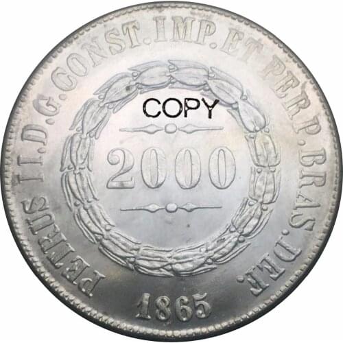 Brazil 2000 Reis Pedro II 1865 Cupronickel Plated Silver Copy Coin Commemorative COINS
