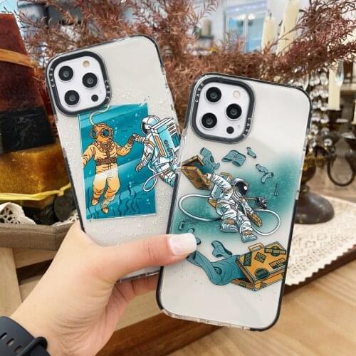 INS Space Astronauts Pattern Transparent Soft Phone Case For iphone 11 12 Pro Max SE 2020 7 8 Plus 11Pro XS Max X XR Cover Coque