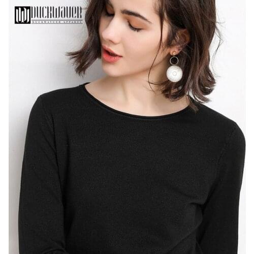 Duckwaver 2020 woman winter 100% Cashmere sweaters knitted Pullovers jumper High Quality Warm Female O-neck Black white top