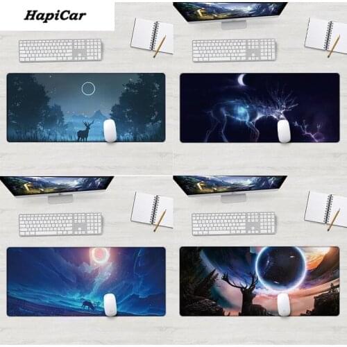 Gaming Mouse Pad Rain Forest Beautiful Deer Deskpad Laptop Mousepad Large Locking Edge Keyboard 80x30cm Deak Mat for Gamer