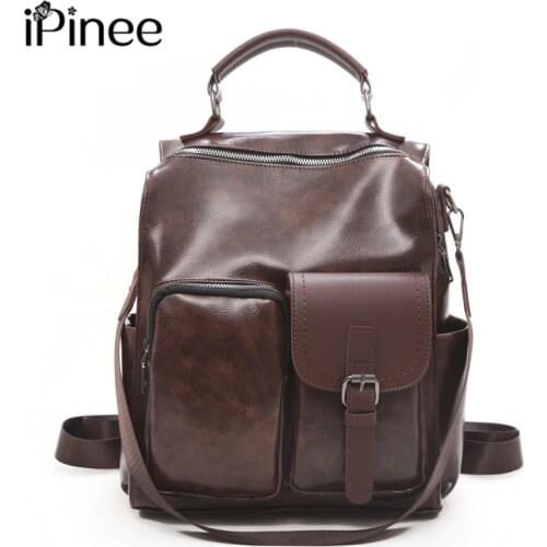 IPinee Multifunction Women Backpack High Quality Soft Leather School Backpacks Female Feminine Casual Vintage Shoulder Bags
