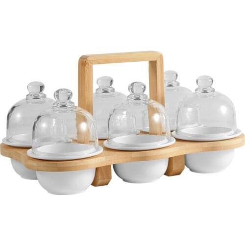 Ceramic Bread Bowl The Hotel Cloth Salad The Ice Cream Bowl Dessert Dish with Bamboo Frame The Glass Cover