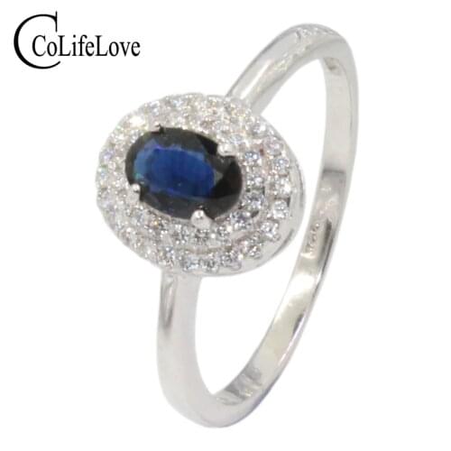 Classic Sapphire Wedding Ring 4 Mm * 6 Mm Natural Dark Blue Sapphire Silver Ring Solid 925 Silver Sapphire Ring Gift for Girl