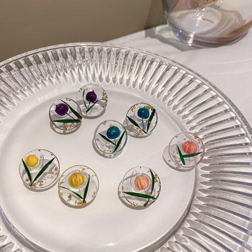 Korean Cute Dried Flowers Stud Earrings for Women 2021 New Fashion Simplicity Jewelry Female Elegant Earrings Delicate Ear Studs