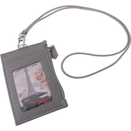 Y166 Women Business Card Holder Wallet Men PU Leather ID Cards Holders Case Neck Strap Lanyard Ladies Fashion Mini Slim Wallets