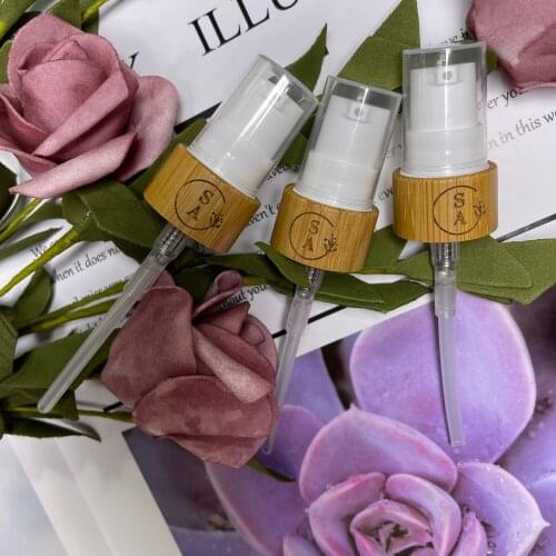 Engraved logo cosmetic packaging Natural bamboo screw Lids bamboo pipette cap 20/410 24/410 bamboo spray bottle lotion shampoo