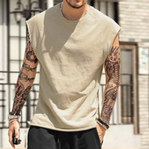 Summer Men T-Shirt Fashion Neck Sleeveless T-Shirts Men Hip Hop Basic Male Vintage Vest Tops Tees Shirts
