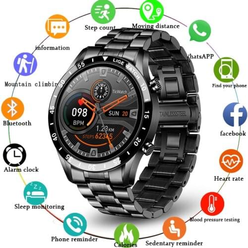 LIGE Fashion Men Smart Watch Blood Pressure Heart Rate Monitoring Sport Smartwatch 2020 Bluetooth Call Waterproof Mens Watches