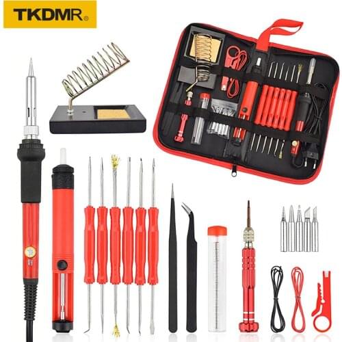 TKDMR adjustable temperature electric soldering iron kit 110-220V 60W hand tool kit desoldering pump welding repair tool