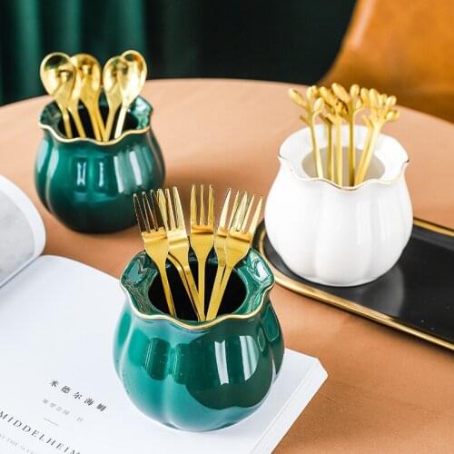 Nordic High-end Creative Ceramic Fruit Fork Set Cute Household Stainless Steel Fork Fruit Sign Snack Small Fork Jar