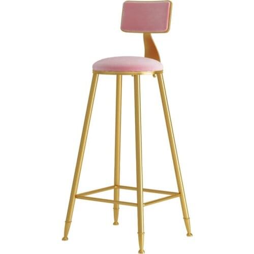 Nordic simple gold bar chair home coffee restaurant leisure back milk tea shop high stool long mental leg modern seat