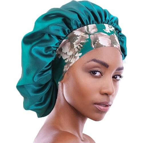 New soft Extra Large Sleep Cap floral print wide hair bonnet Satin Cover Lined sleep cap Night Sleeping Hat Ladies Turban