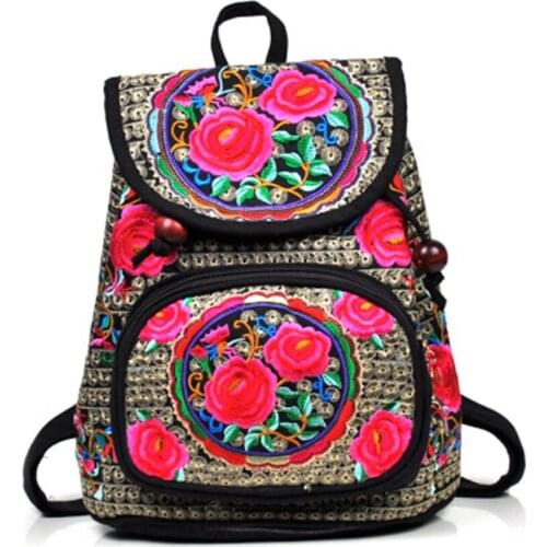 New Yunnan ethnic embroidery bag canvas embroidery backpack shoulder bag flower embroidery fashion bag