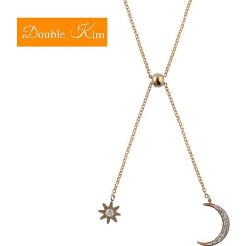 Star Moon Zircon Pendant Necklace Titanium Steel Chain Necklaces Inlaid Zircon Rose Gold Fashion Trendy Women Jewelry Gift
